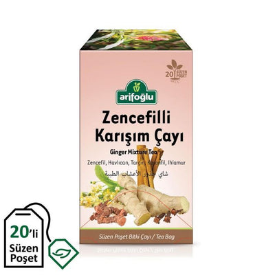 Arifoglu Ginger Herbal Tea 20 Filter Bags – Spicy Caffeine-Free Blend - Arifoglu