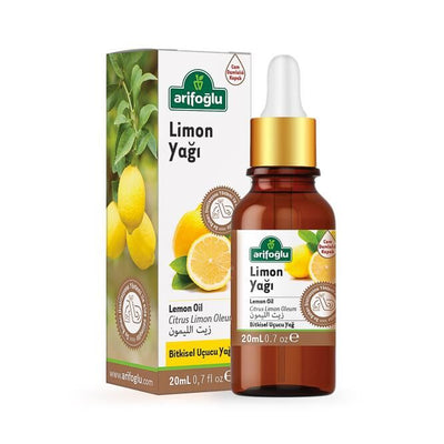 Arifoglu Lemon Essential Oil 20ml in amber bottle with dropper