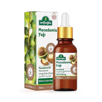 Arifoglu Macadamia Oil 20ml in amber glass dropper bottle