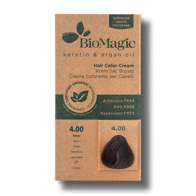 BioMagic Hair Color Cream Brown No: 4.00 packaging and product
- BioMagic