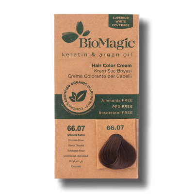 BioMagic Hair Color Cream Chocolate Brown No: 66.07 packaging and product