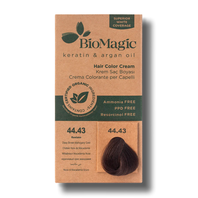 BioMagic Hair Color Cream Chestnut No: 44.43 packaging and product view
