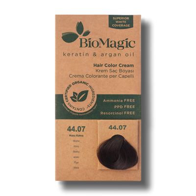 BioMagic Hair Color Cream Mocha Brown No: 44.07 packaging and product view