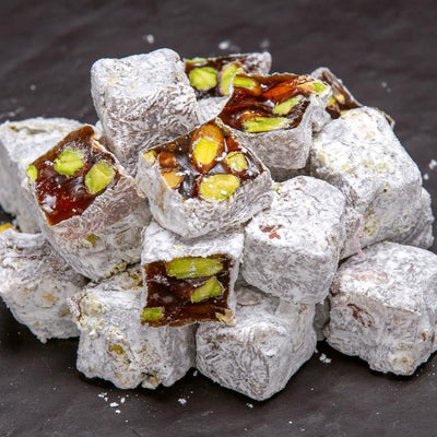 H. Mustafa Pomegranate Double Pistachio Turkish Delight 1kg Tin
