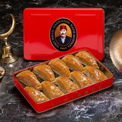 H. Mustafa Carrot Slice Pistachio Baklava 1kg Tin - H. Mustafa