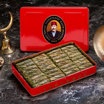 H. Mustafa Pistachio Spiral Baklava 1kg Tin - H. Mustafa