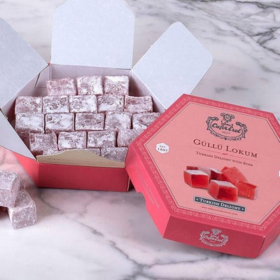 Sekerci Cafer Erol Rose Turkish Delight Hexagon Box 300g - Sekerci Cafer Erol
