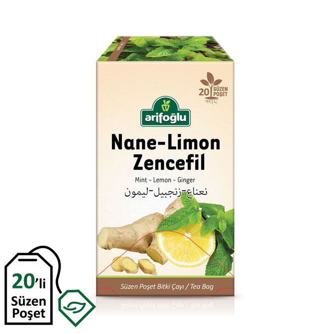 Arifoglu Mint Lemon Ginger Herbal Tea 20 Filter Bags – Digestive Blend - Arifoglu
