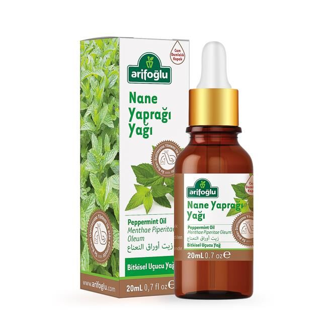 Arifoglu Peppermint Leaf Oil 20ml in amber glass bottle with dropper - Arifoglu