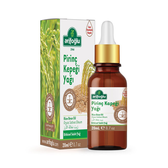 Arifoglu Rice Bran Oil 20ml in amber glass bottle with dropper