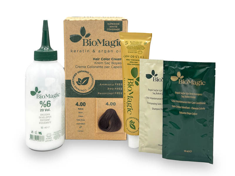 Translation missing: ar.BioMagic Hair Color Cream Brown No: 4.00 packaging and product
 - BioMagic - accessibility.image_number 3