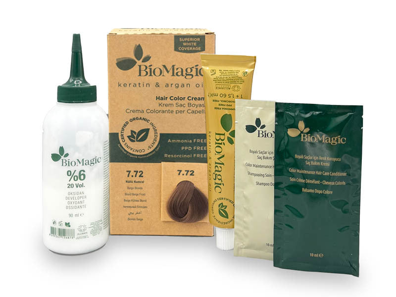 Translation missing: ar.BioMagic Hair Color Cream Ash Brown No: 7.72 packaging and product view - BioMagic - accessibility.image_number 3