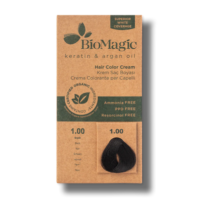 BioMagic Hair Color Cream Black No: 1.00 packaging and product view - BioMagic