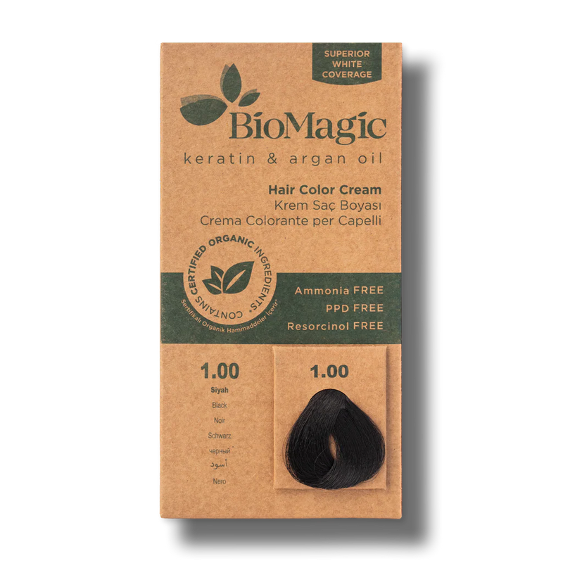 Translation missing: ar.BioMagic Hair Color Cream Black No: 1.00 packaging and product view - BioMagic - accessibility.image_number 1