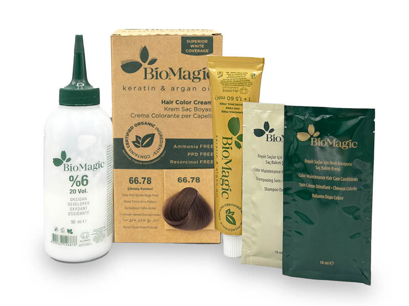 Translation missing: ar.BioMagic Hair Color Cream Chocolate Caramel No: 66.78 packaging and product view - BioMagic - accessibility.image_number 3