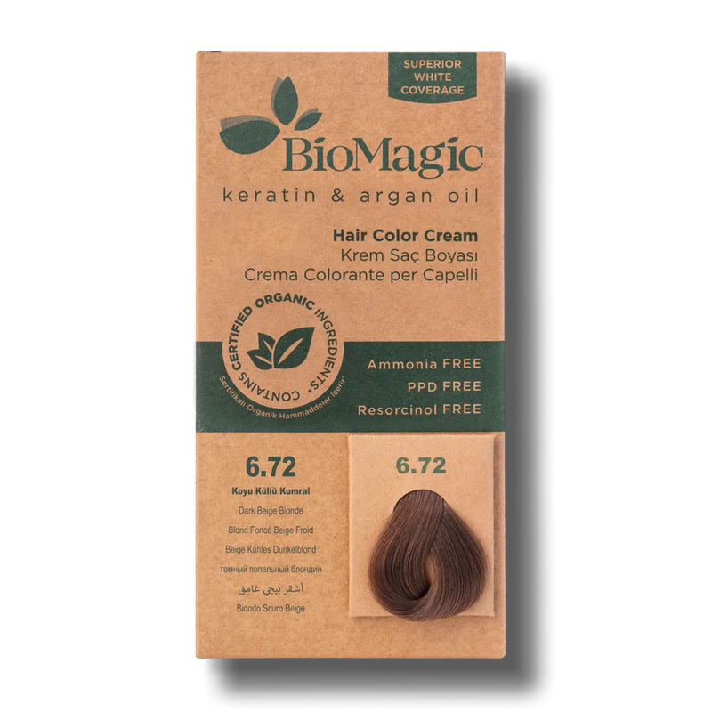 Translation missing: ar.BioMagic Hair Color Cream Dark Ash Brown No: 6.72 packaging and product view - BioMagic - accessibility.image_number 1