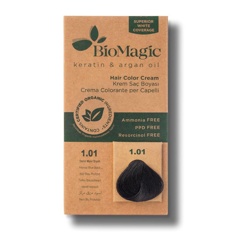 Translation missing: ar.BioMagic Hair Color Cream Deep Blue Black No: 1.01 packaging and product view - BioMagic - accessibility.image_number 1