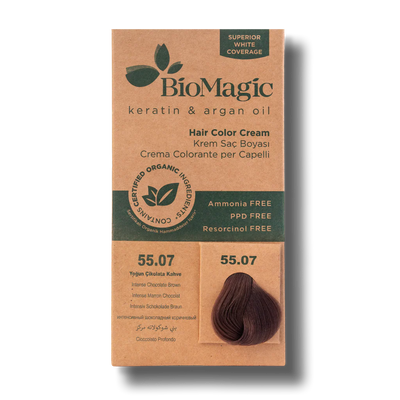 BioMagic Hair Color Cream Intense Chocolate Brown No: 55.07 packaging and product view - BioMagic