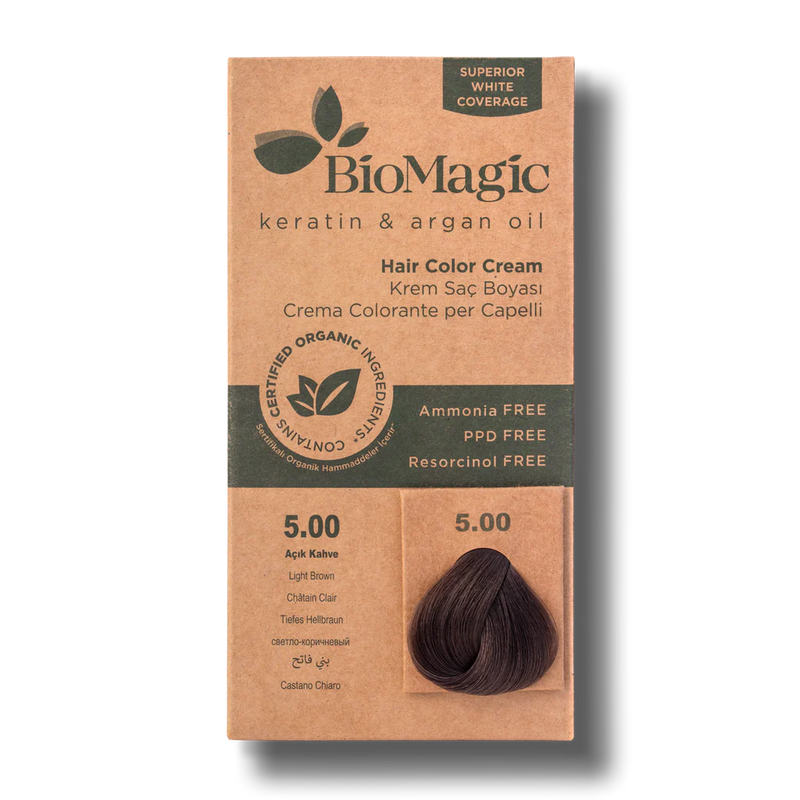 Translation missing: ar.BioMagic Hair Color Cream Light Brown No: 5.00 packaging and product view - BioMagic - accessibility.image_number 1