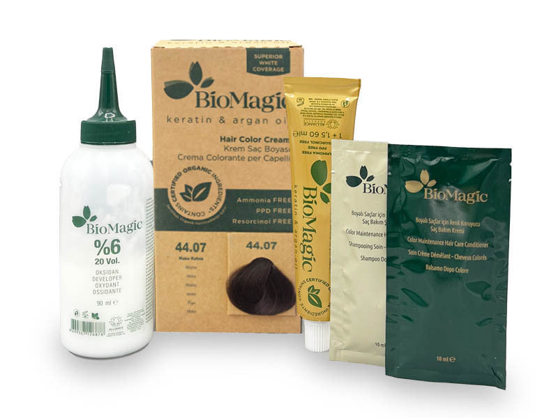 Translation missing: ar.BioMagic Hair Color Cream Mocha Brown No: 44.07 packaging and product view - BioMagic - accessibility.image_number 4