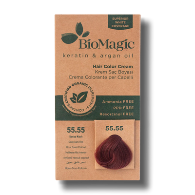 BioMagic Hair Color Cream Wine Red No: 55.55 packaging and product view - BioMagic