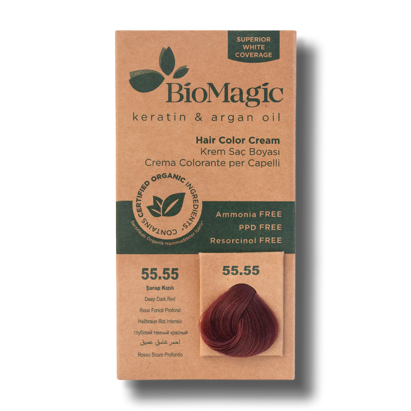 BioMagic Hair Color Cream Wine Red No: 55.55 packaging and product view - صورة 1