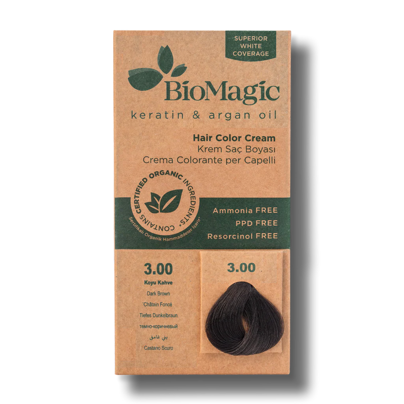 Translation missing: ar.BioMagic Hair Color Cream Dark Brown No: 3.00 packaging and product - BioMagic - accessibility.image_number 1