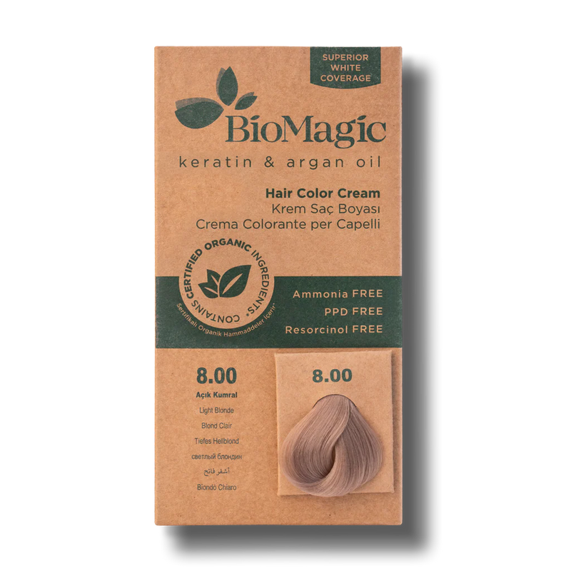 Translation missing: ar.BioMagic Hair Color Cream Light Blonde No: 8.00 packaging and product - BioMagic - accessibility.image_number 1