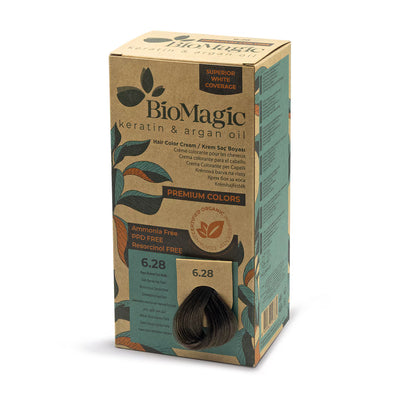 BioMagic Premium Hair Color Cream Dark Brown Pearl Ash No: 6/28 packaging and product view - BioMagic