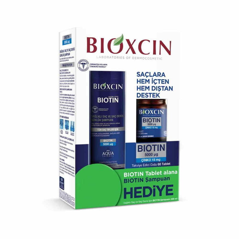 Translation missing: en.Bioxcin Biotin 5000 Mcg 60 Tablets &amp; Biotin Shampoo 300ml Set – Complete daily hair care duo - Bioxcin - accessibility.image_number 1