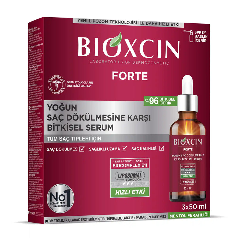 Bioxcin Forte Advanced Anti Hair Loss Serum 50 ml, 3 Ampoules packaging and product view - Bioxcin - Image 1