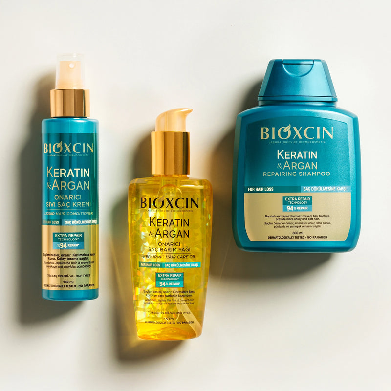 Bioxcin Keratin & Argan Repairing Hair Care Oil 150 ml packaging and product view - Bioxcin - Image 4