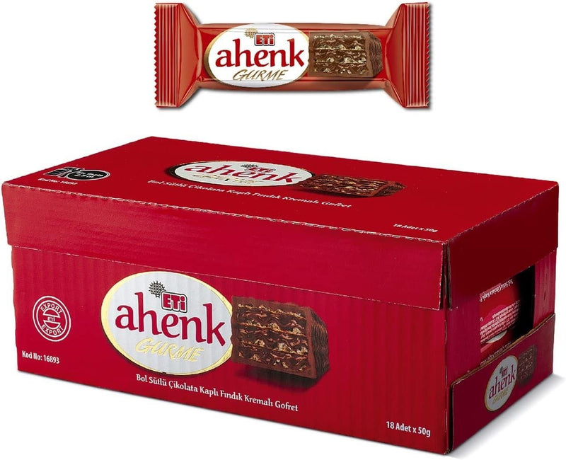 Translation missing: en.Eti Ahenk Gourmet Hazelnut Cream Wafer with Chocolate Coating 50g x 18 Pieces - Eti - accessibility.image_number 1