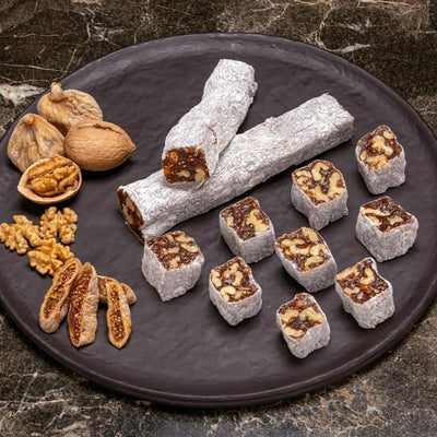 H. Mustafa Fig & Walnut Roll Turkish Delight 1kg Tin - H. Mustafa