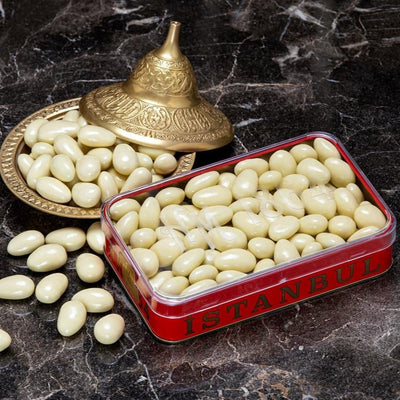 H. Mustafa Mastic Almond Chocolate Dragee 350g Large Tin - H. Mustafa