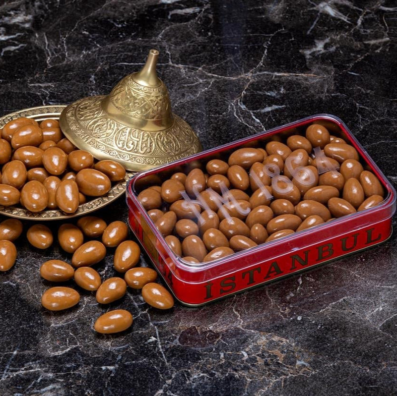 H. Mustafa Milk Chocolate Almond Dragee 350g Large Metal Tin