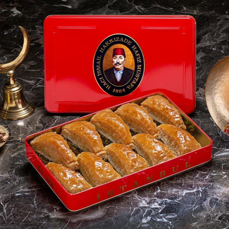 H. Mustafa Carrot Slice Pistachio Baklava 1kg Tin - H. Mustafa