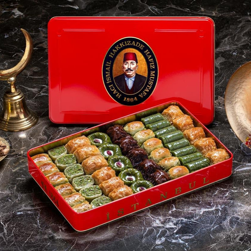 H. Mustafa Pistachio Mixed Baklava 1kg Tin - H. Mustafa