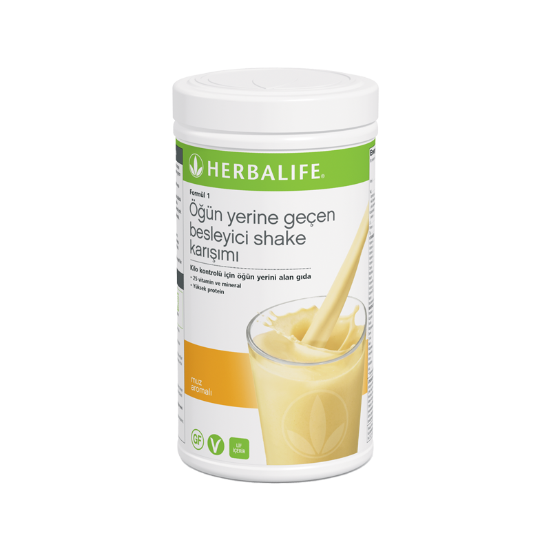 Herbalife Formula 1 banana-flavoured shake canister with Turkish front label