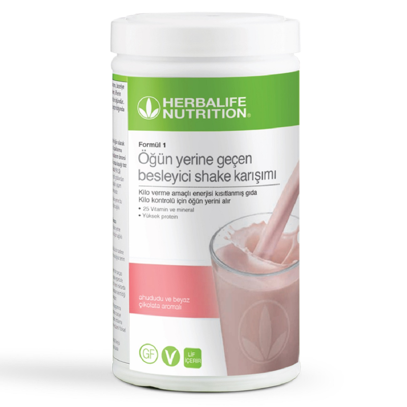 Herbalife Formula 1 raspberry and white chocolate shake canister with Turkish front label