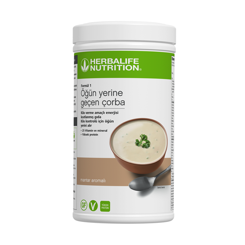 Herbalife Formula 1 Savoury Mushroom Meal Replacement Soup 550 g canister front view - Herbalife