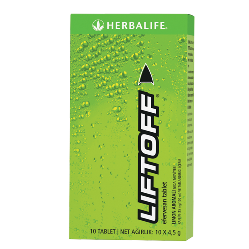 Herbalife LiftOff Lemon Effervescent Energy Drink 10 tablets box front view - Herbalife