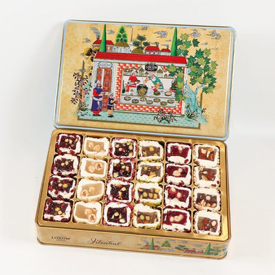 Lokum Atolyesi Hurrem Sultan assorted Turkish delight with honey pistachios hazelnuts almonds 600g metal tin - Lokum Atolyesi