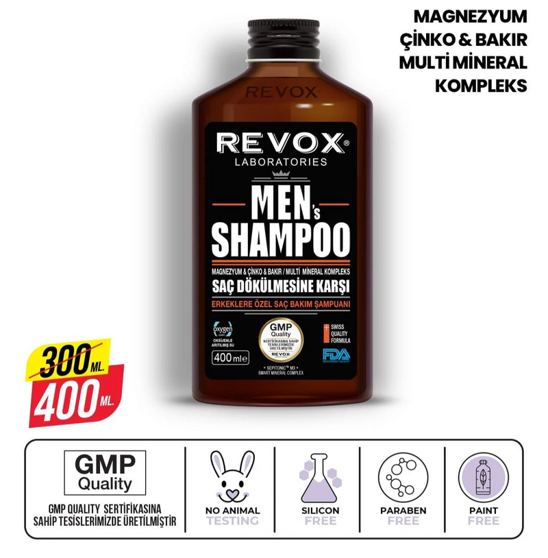 Translation missing: en.Revox Men Shampoo 360 ml bottle and packaging view - Revox - accessibility.image_number 1