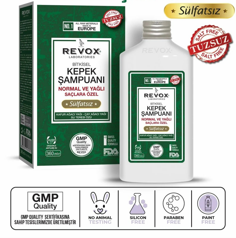 Revox Shampoo for Normal and Oily Hair Anti-Dandruff 360 ml packaging and product view - Revox - Image 1