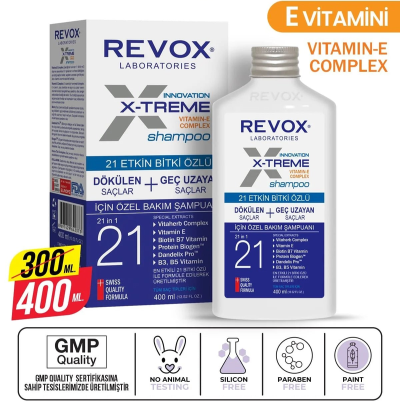 Revox X-Treme Shampoo for Hair Loss and Slow Growth 400 ml packaging and product view - Revox - Image 1