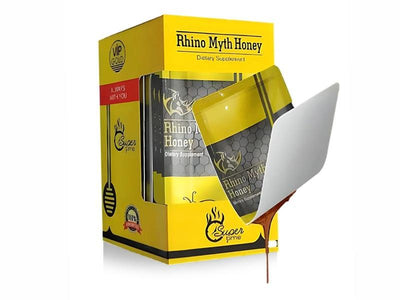 Herbal honey blend product in sachets, designed for intimate use - Rhino Myth