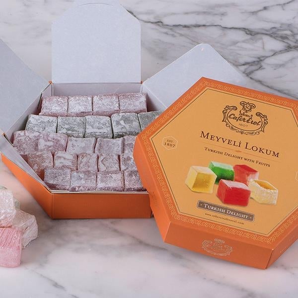 Sekerci Cafer Erol Assorted Turkish Delight Hexagon Box 400g - Sekerci Cafer Erol - Image 1