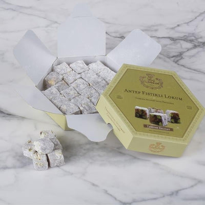 Sekerci Cafer Erol Double Roasted Pistachio Turkish Delight Hexagon Box 300g - Sekerci Cafer Erol