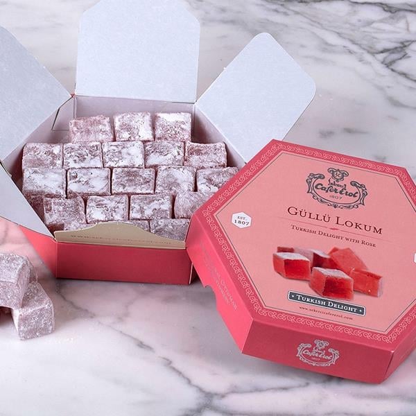 Sekerci Cafer Erol Rose Turkish Delight Hexagon Box 300g - صورة 1